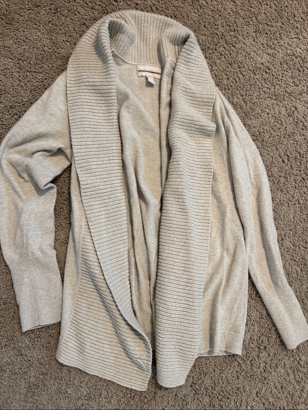Banana Republic Light Tan Gray Open-Front Ribbed Shawl Cardigan